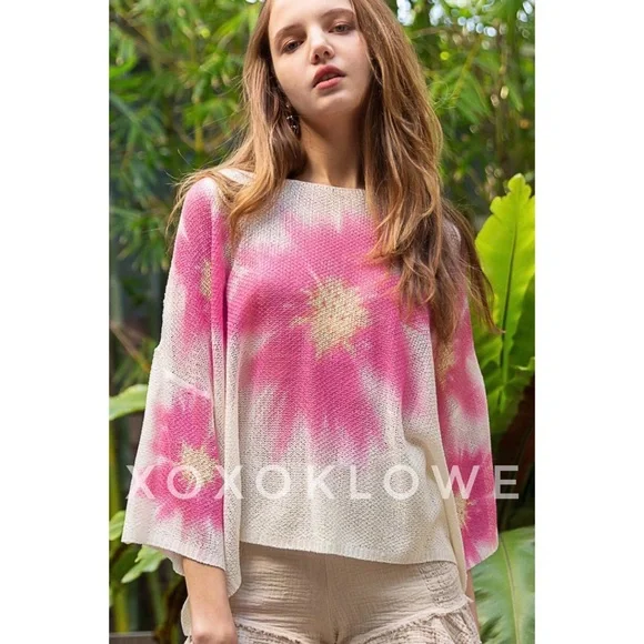 POL Pink Floral Print Wide Neck Sweater Lightweight Oversized - Picture 13 of 14